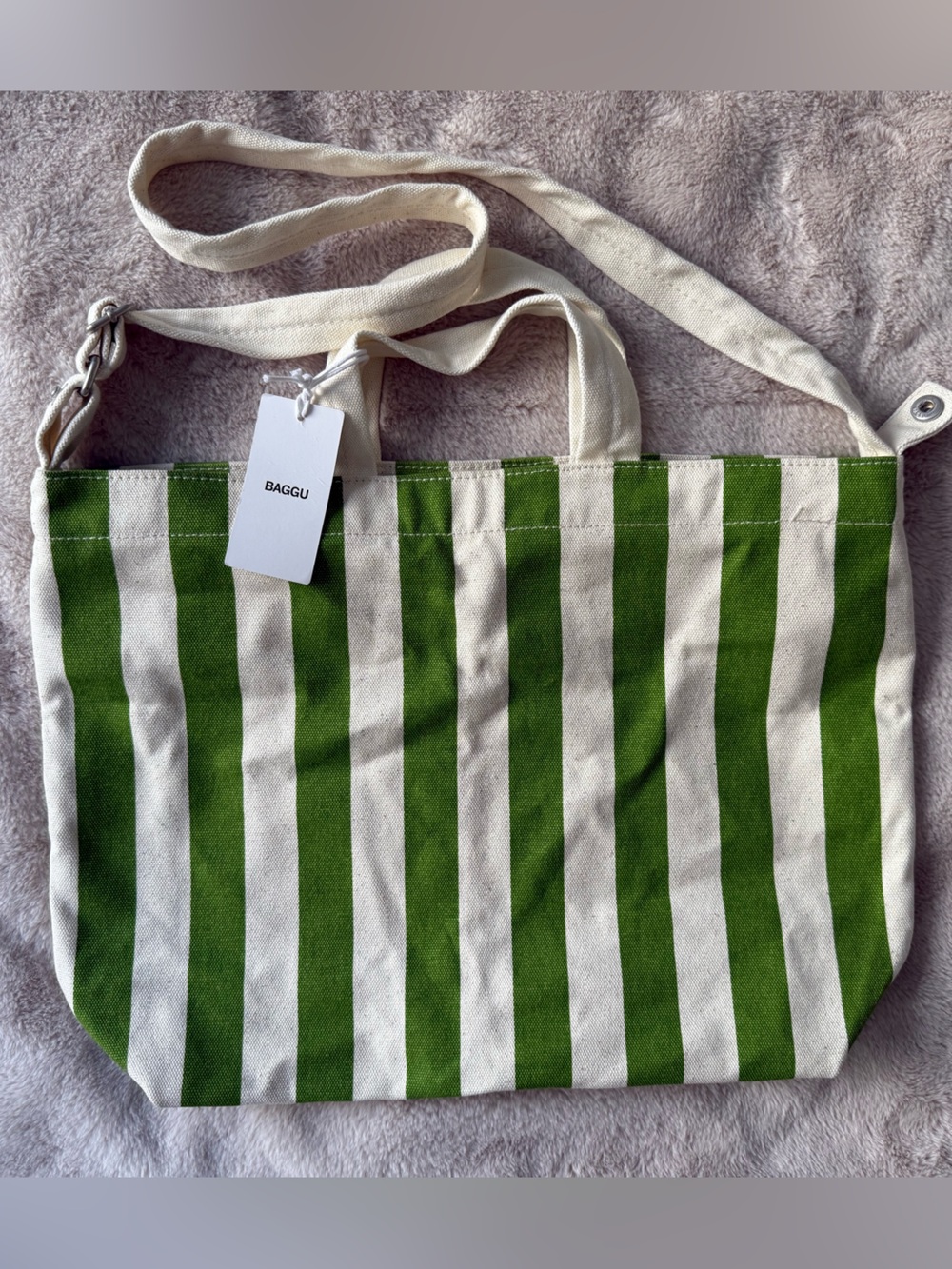 NWT BAGGU Horizontal Zip Duck Bag Green Awning Stripe - Picture 9 of 10